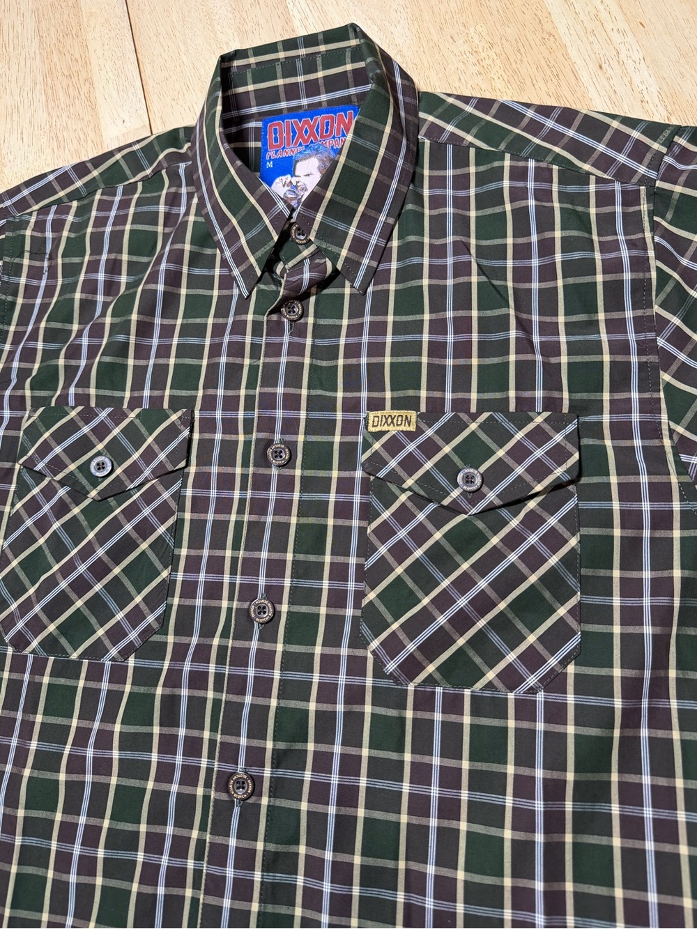 DIXXON Flannel Scotch Bamboo Blend Button Down Green Plaid Shirt Anchorman M